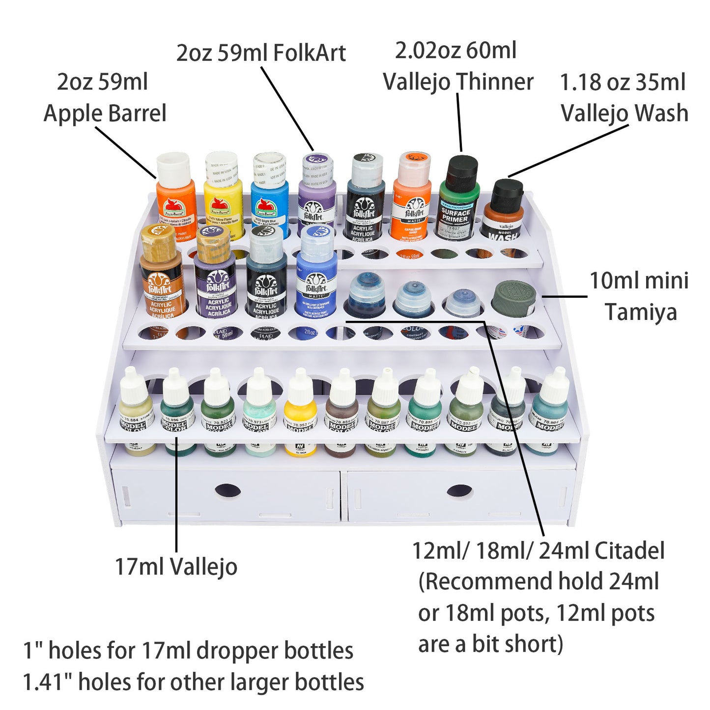 57 Holes Paint Bottles Storage Rack with Cabinet