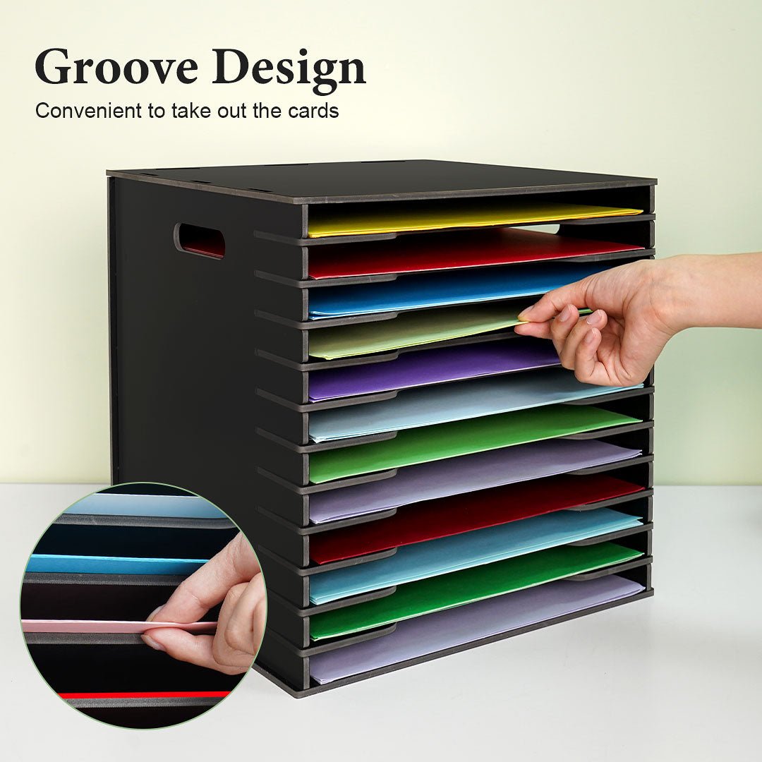 12 Tier Scrapbook Paper Black Organizer for Sizes 12" x 12" - Sanfurney