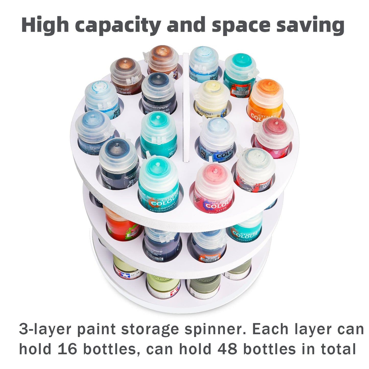 3 - Tier Spinning Paint Organizer Rack for 48 Citadel Paints Bottles - Sanfurney