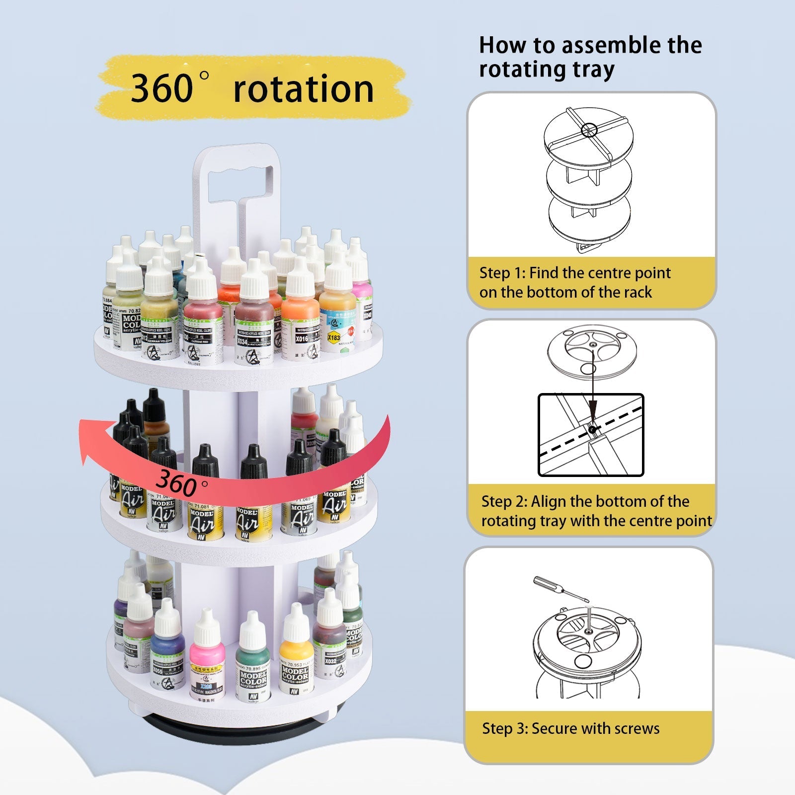 3 - Tier Spinning Paint Organizer Rack for Citadel Paints Bottles - Sanfurney