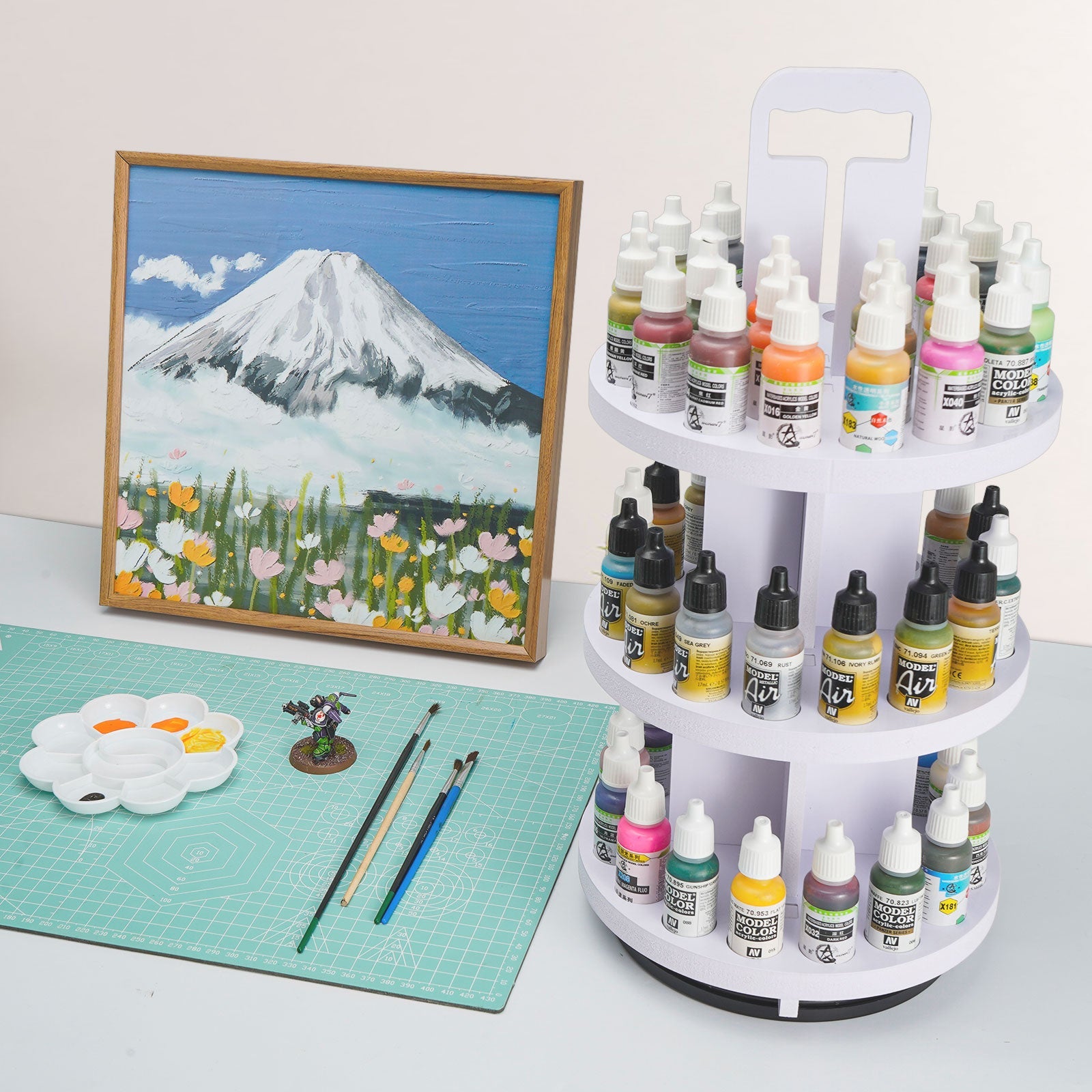 3 Tiers 60 Holes Spinning Paint Organizer Rack for 17ml Paint Dropper Bottle - Sanfurney