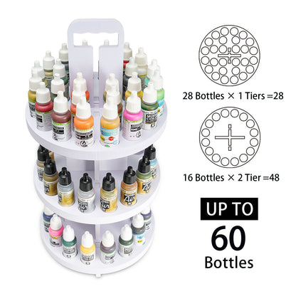 3 Tiers 60 Holes Spinning Paint Organizer Rack for 17ml Paint Dropper Bottle - Sanfurney