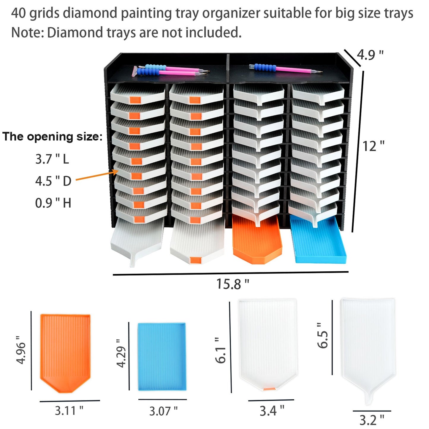 40 Grids Large Diamond Painting Tray Rack Black - Sanfurney