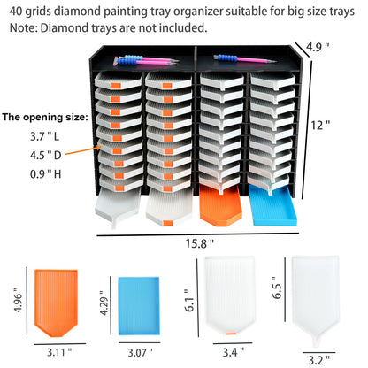 40 Grids Large Diamond Painting Tray Rack Black - Sanfurney