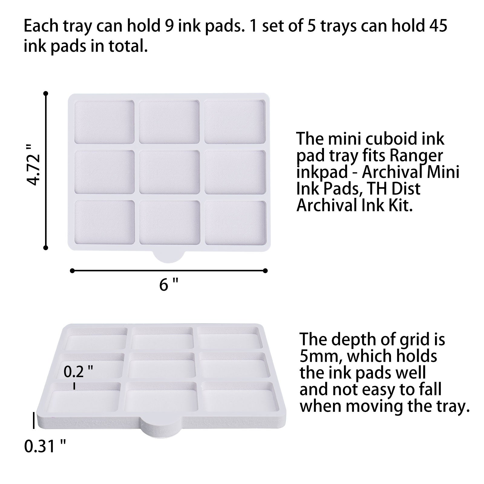 45 Grid Ink Pad Cuboid Caddy, 5 Trays - Sanfurney