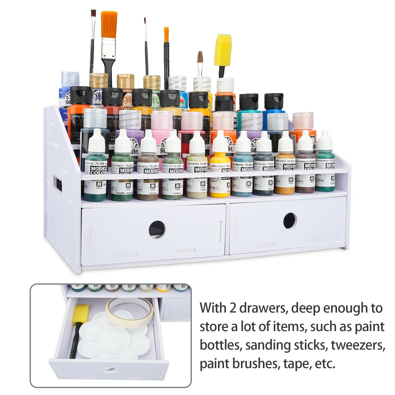 57 Holes Paint Bottles Storage Rack with Cabinet - Sanfurney