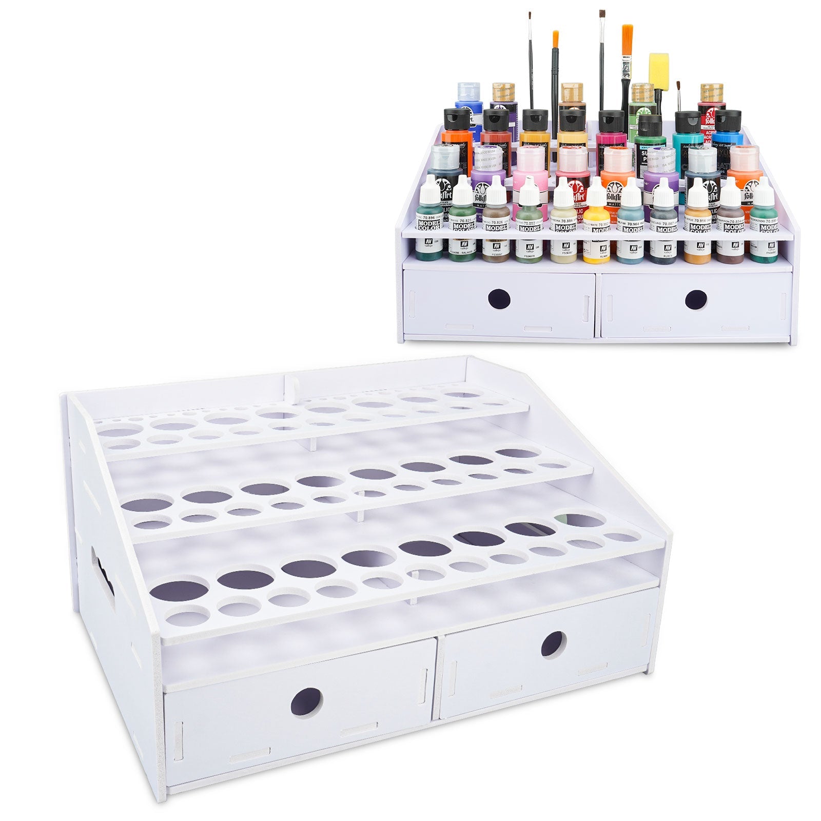 57 Holes Paint Bottles Storage Rack with Cabinet - Sanfurney