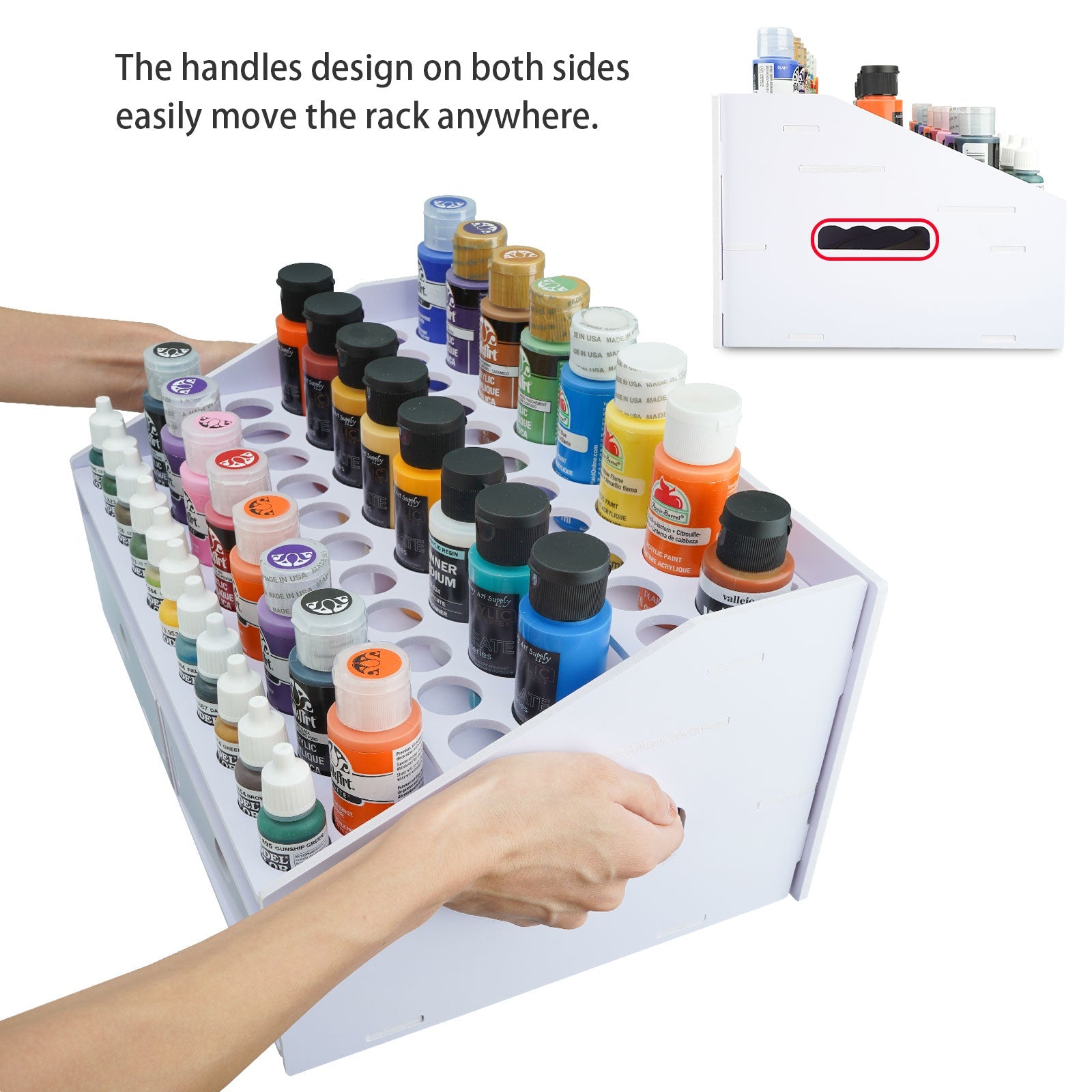 57 Holes Paint Bottles Storage Rack with Cabinet - Sanfurney