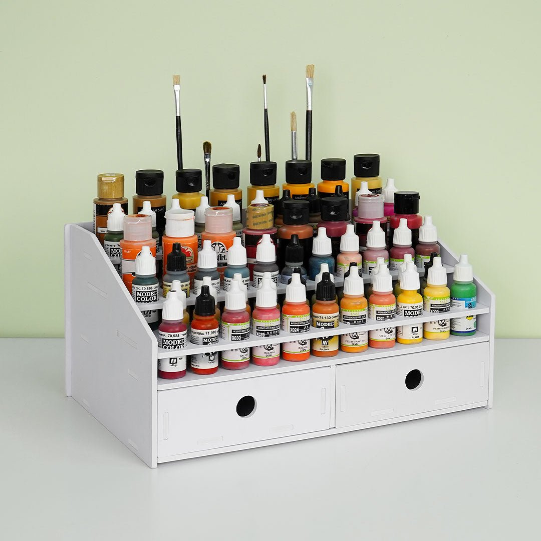 59 Holes Paint Bottles Storage Rack with Cabinet - Sanfurney