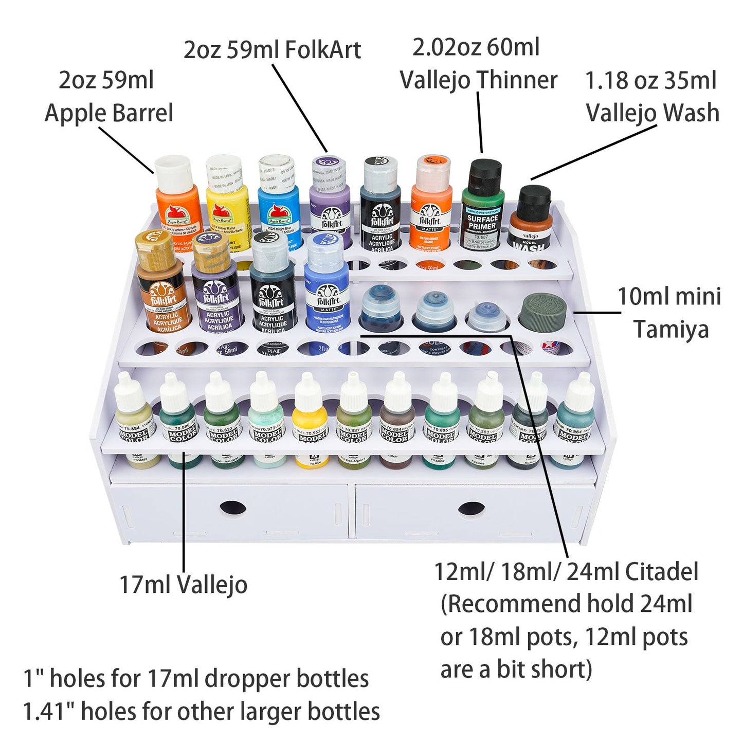 59 Holes Paint Bottles Storage Rack with Cabinet - Sanfurney