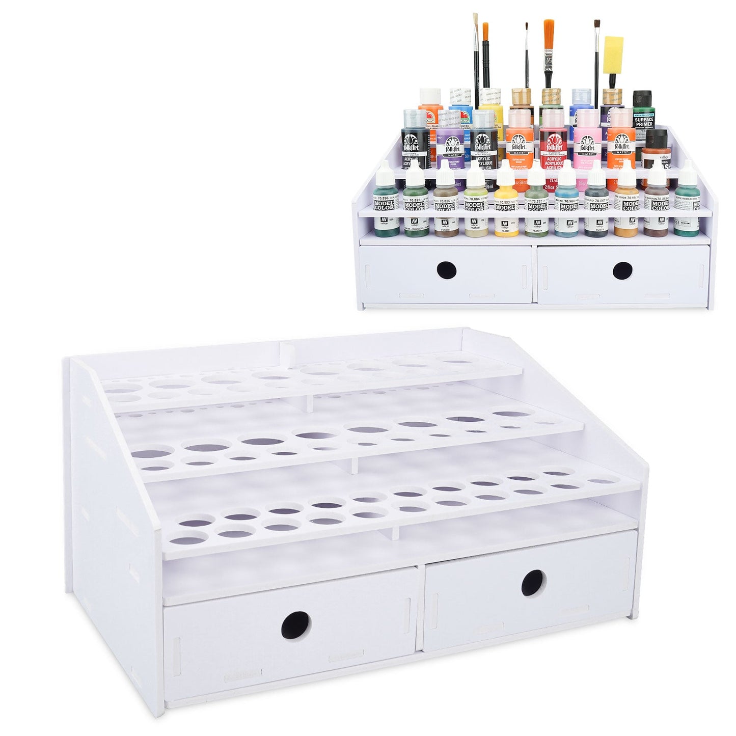 59 Holes Paint Bottles Storage Rack with Cabinet - Sanfurney