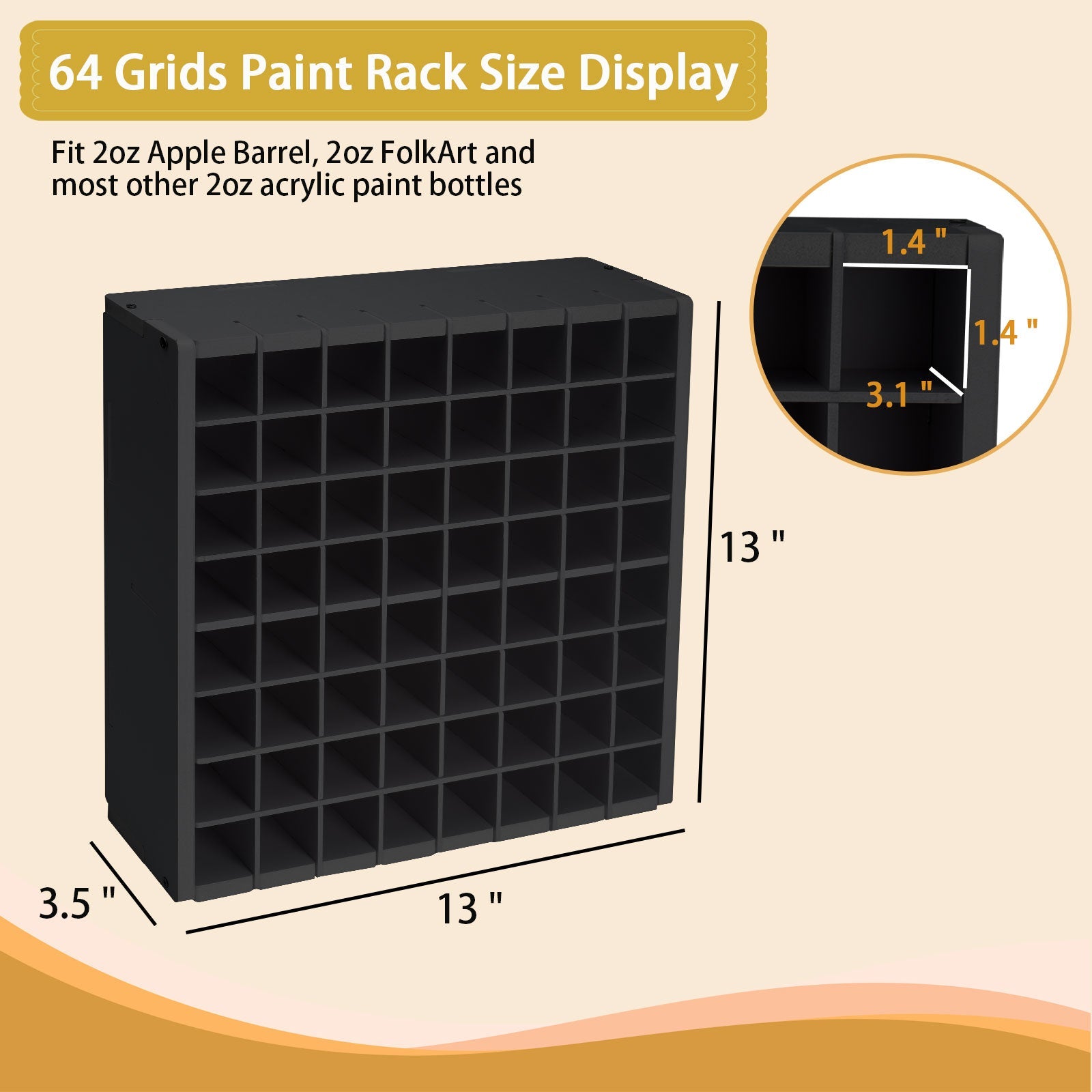 64 Grids Craft Paint Storage Organizer Black - Sanfurney