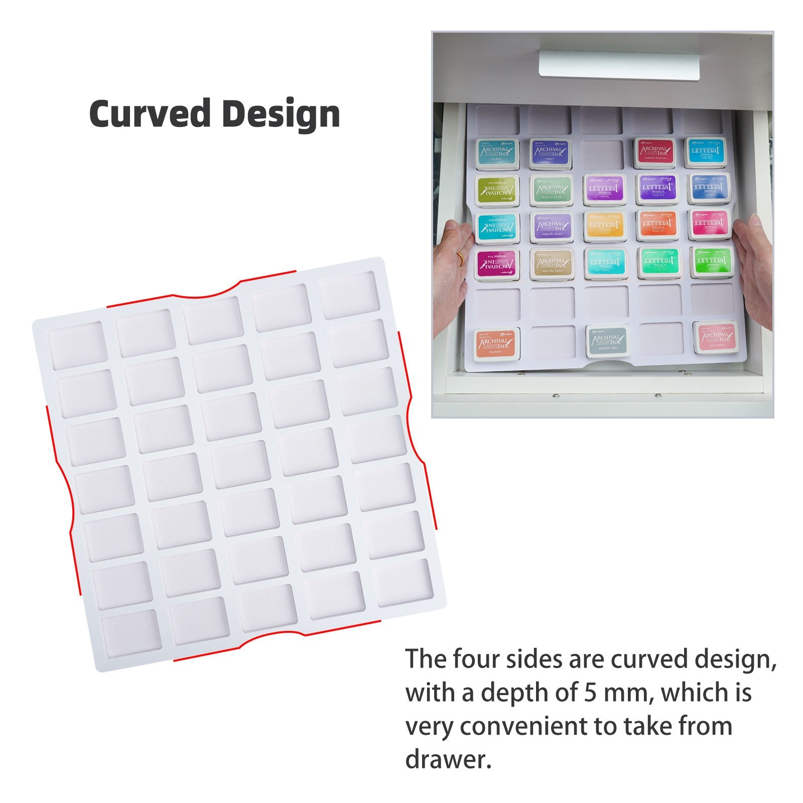 70 Grids Ink Pad Cuboid Caddy, 2 Large Trays - Sanfurney