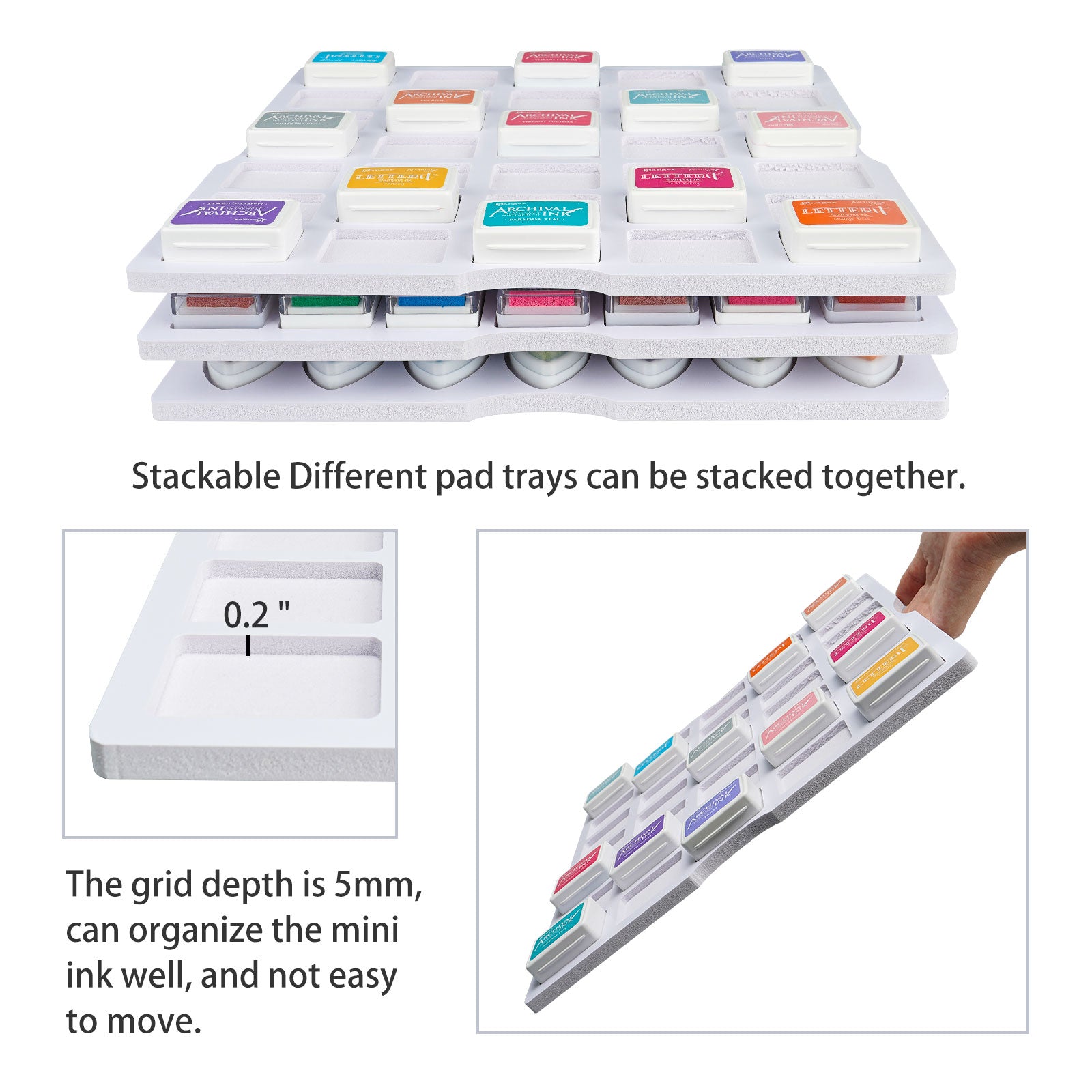 70 Grids Ink Pad Cuboid Caddy, 2 Large Trays - Sanfurney