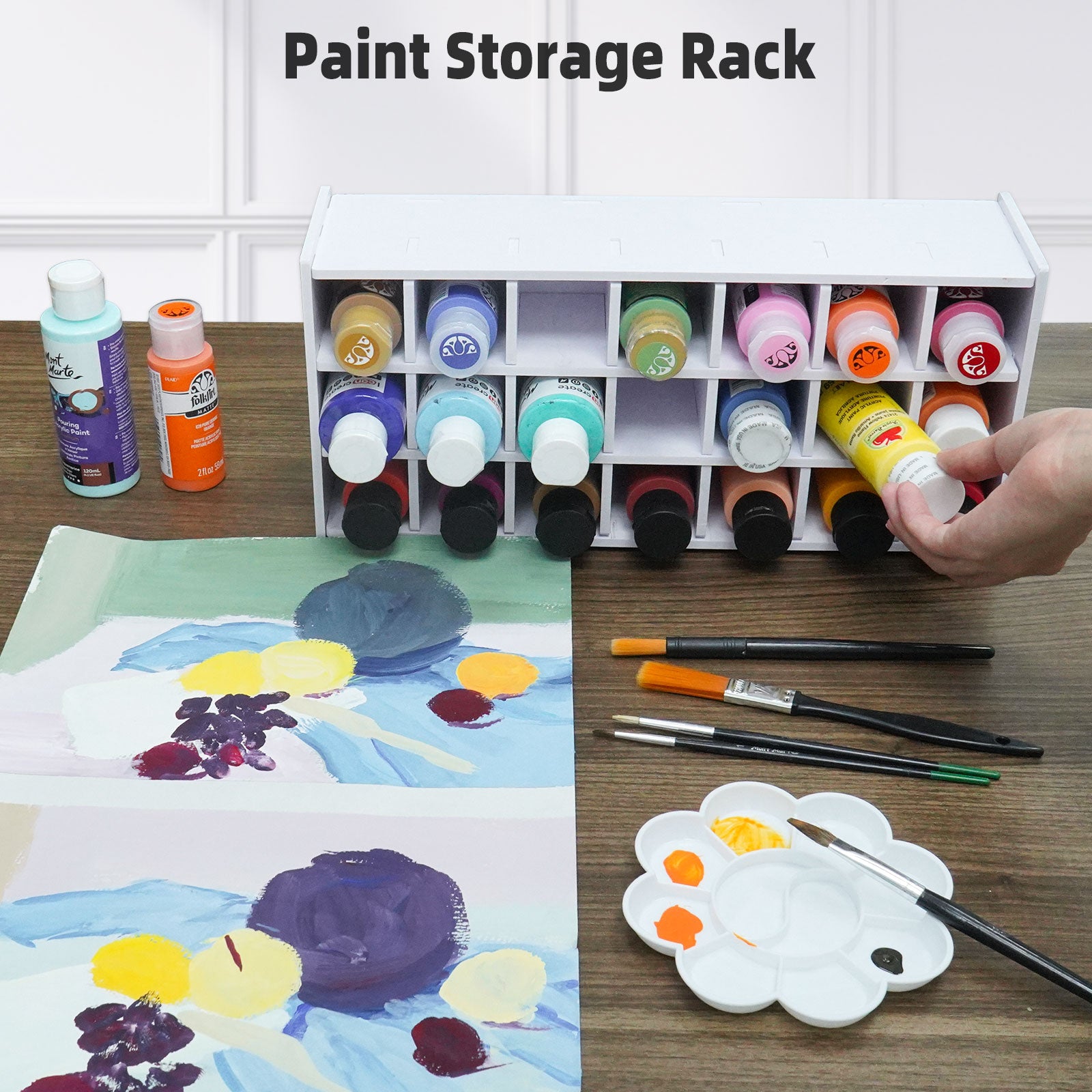 3-Tier Spinning Paint Organizer Rack for 48 Bottles, Rotating Tower Craft Paint