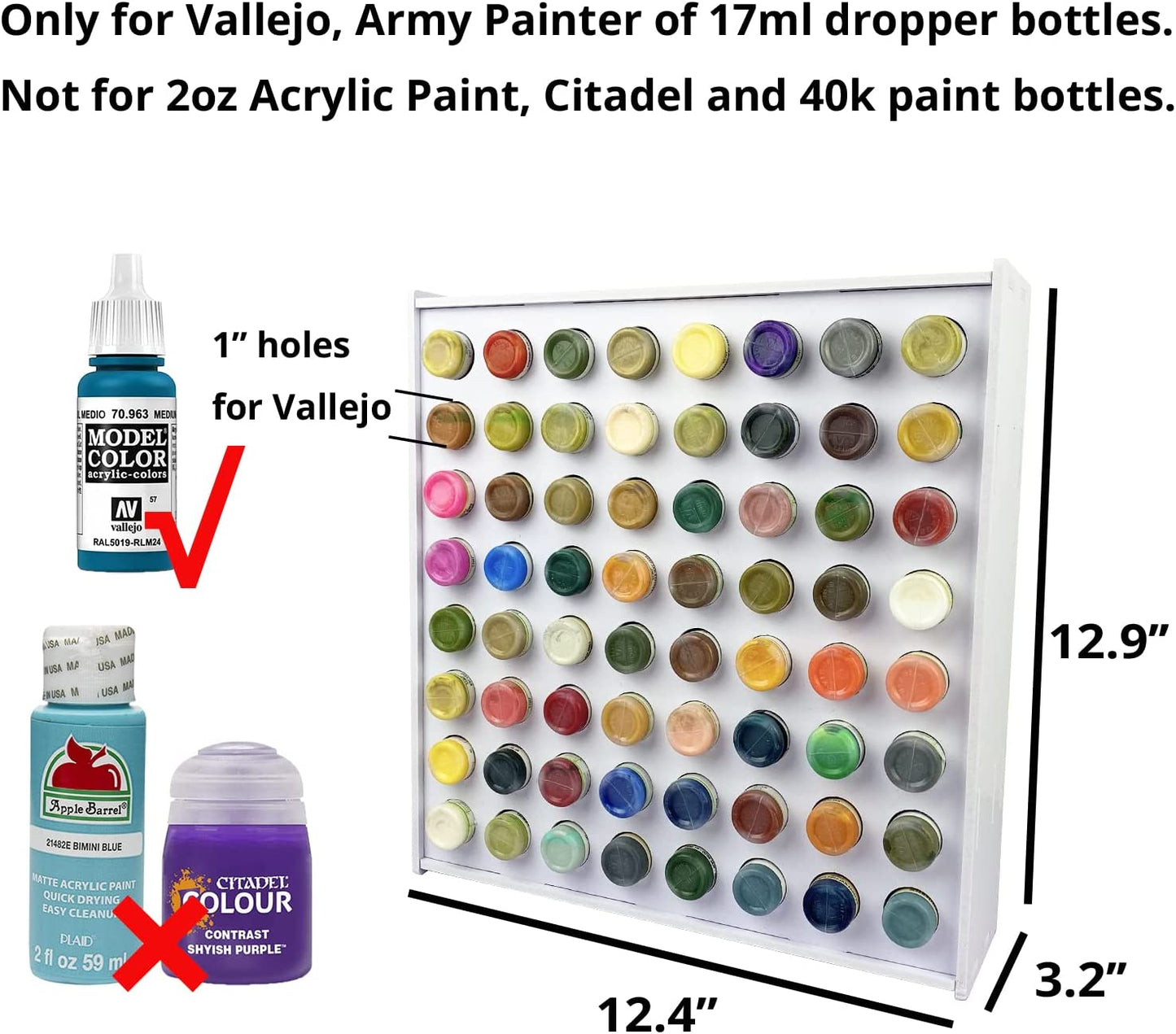64 Holes Paint Rack for 17ml Dropper Bottles, Wall-mounted